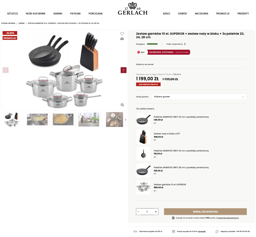 Szczegółowa karta produktu z galerią, opisem i dodatkowymi informacjami o produkcie Gerlach.